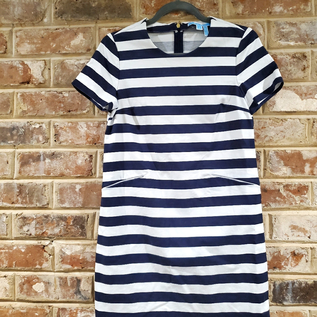 Draper James Navy White Striped Cap Sleeve Dress